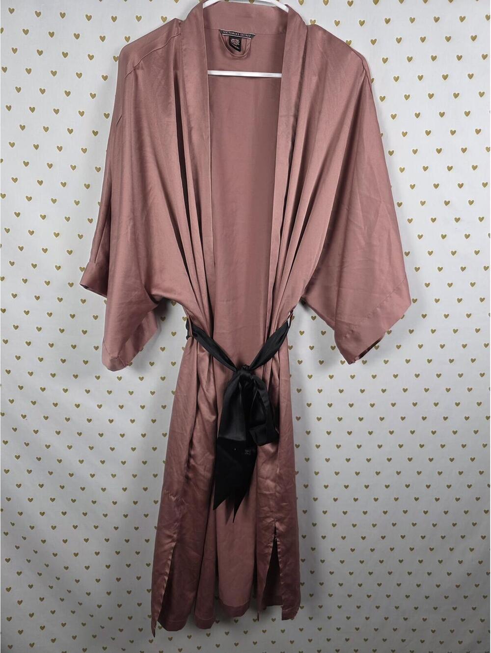 Victorias Secret Satin Silky Robe Rose with Pockets Cover Up Kimono Med Large